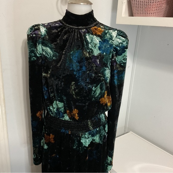 RYEGRASS Black Floral Velour Maxi Dress Size S - Picture 6 of 14